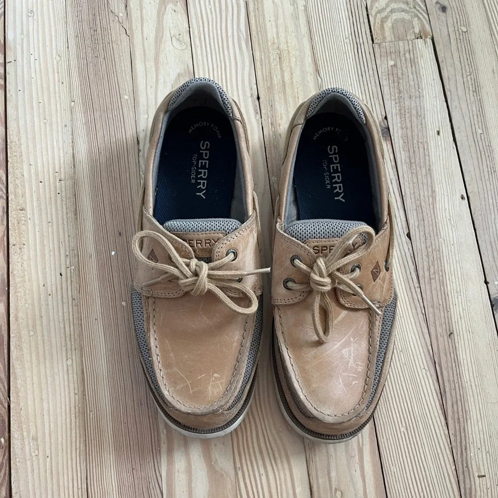 Sperry Top-Sider Mens Billfish Tan Leather Mesh Boat Shoes STS22066 Size 10 Wide